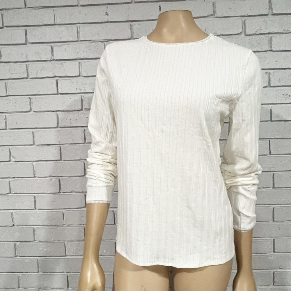 J.Crew Pointelle Ribbed Long Sleeve Top Ivory Lace Trim Preppy NWT XL